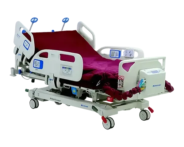 Hospital bed with a red blanket